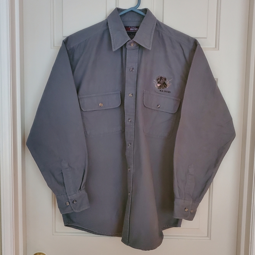 Five Brother men's vintage button up long sleeve gray flannel cotton shirt Large